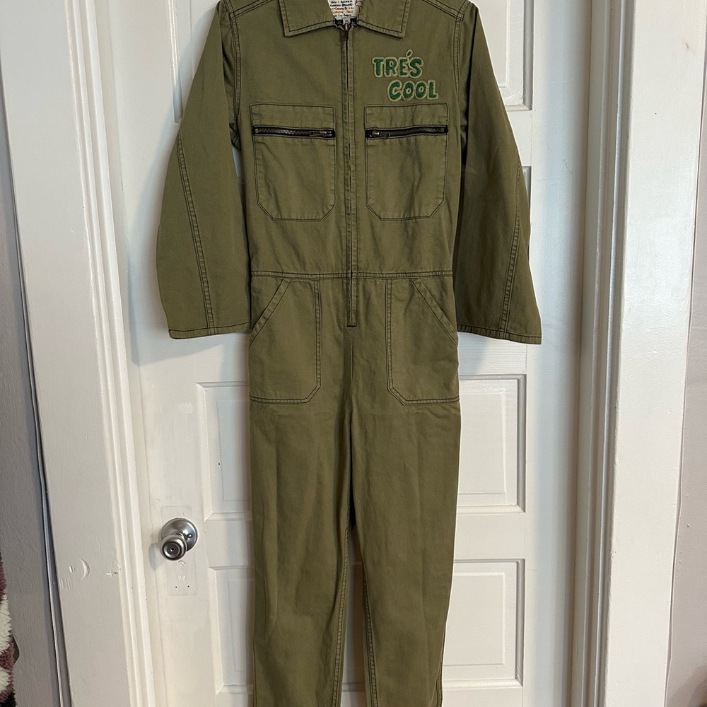 Free People X Sandrine Rose Olive Green Jumpsuit with Embroidered Text